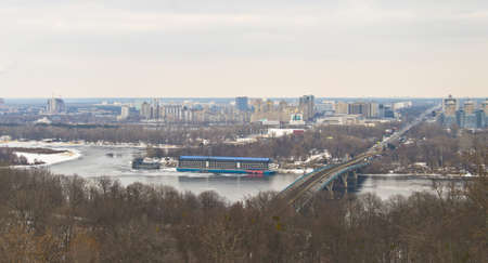 View of Metro bridge over Dnieper, Kiev, Ukraineのeditorial素材