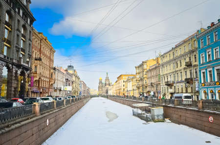 ST.PETERSBURG, RUSSIA - MARCH 4: Church of Savior on Spilled Blood in March 4, 2012 in St.Petersburg, Russia. Construction began in 1883 under Alexander III, as memorial to his father, Alexander IIのeditorial素材