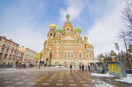 ST.PETERSBURG, RUSSIA - MARCH 4: Church of Savior on Spilled Blood in March 4, 2012 in St.Petersburg, Russia. Construction began in 1883 under Alexander III, as memorial to his father, Alexander IIのeditorial素材