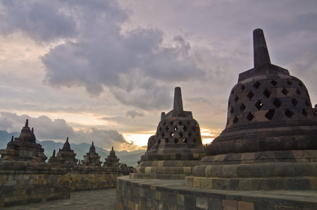 Buddist temple Borobudur on sunset. Yogyakarta. Java, Indonesia