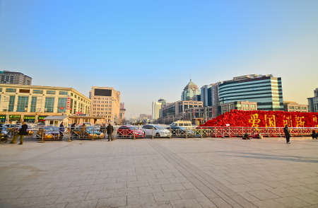 BEIJING-FEB 20, 2012. Beijing Railway Station on February 20, 2012 in Beijing. It was completed on Sept. 10, 1959, it has 8 platforms, covers 46,700 sq. meters and the Station Plaza 40,000 sq. meters.のeditorial素材