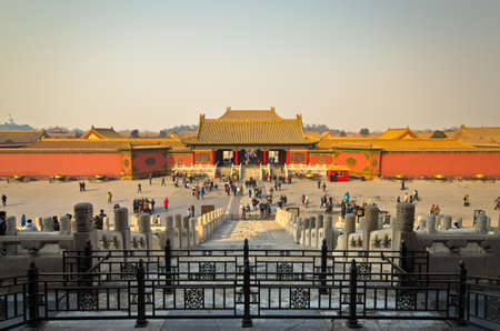 BEIJING - FEB 20:Visitors at the The Forbidden City on February 2012 in Beijing,China.The Forbidden City is China's top tourist attraction, drawing more than 7 million visitors a year.のeditorial素材