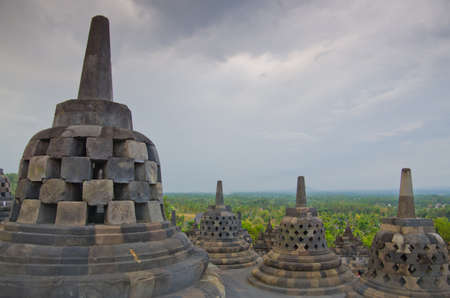 Buddist temple Borobudur on sunset. Yogyakarta. Java, Indonesiaの写真素材
