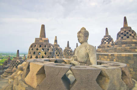 Buddist temple Borobudur on sunset. Yogyakarta. Java, Indonesiaの写真素材