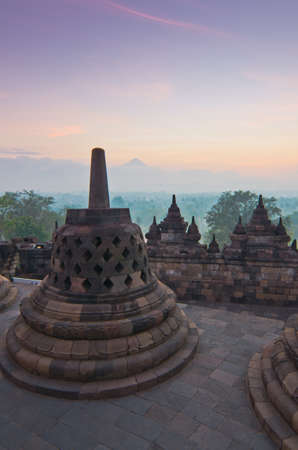 Sunrise Borobudur Temple Stupa in Yogyakarta, Java, Indonesia.の写真素材