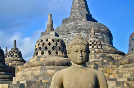 Sunrise Borobudur Temple Stupa in Yogyakarta, Java, Indonesia.の写真素材