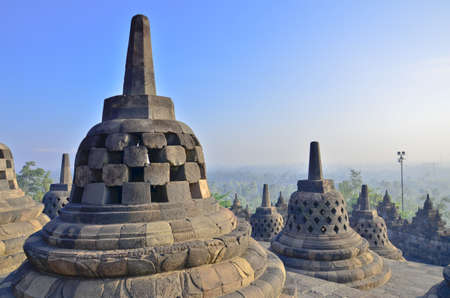 Sunrise Borobudur Temple Stupa in Yogyakarta, Java, Indonesia.の写真素材