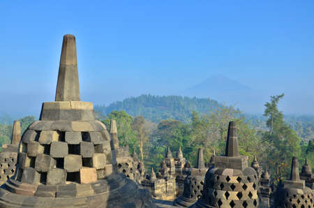 Sunrise Borobudur Temple Stupa in Yogyakarta, Java, Indonesia.の写真素材
