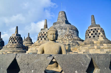 Sunrise Borobudur Temple Stupa in Yogyakarta, Java, Indonesia.の写真素材