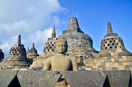 Sunrise Borobudur Temple Stupa in Yogyakarta, Java, Indonesia.の写真素材