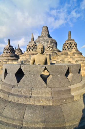 Sunrise Borobudur Temple Stupa in Yogyakarta, Java, Indonesia.の写真素材