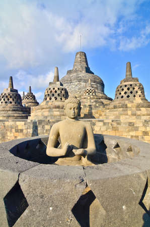Sunrise Borobudur Temple Stupa in Yogyakarta, Java, Indonesia.の写真素材