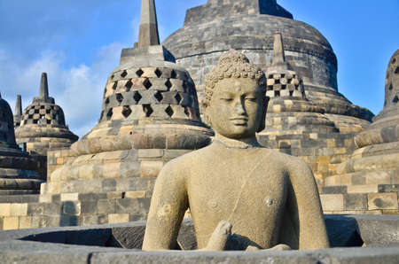 Sunrise Borobudur Temple Stupa in Yogyakarta, Java, Indonesia.の写真素材