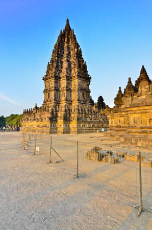 Evening view on the Prombanan complex in Yogjakarta in Java, Indonesiaの写真素材