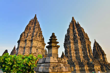 Evening view on the Prombanan complex in Yogjakarta in Java, Indonesiaの写真素材