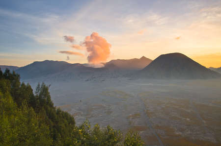 Volcanoes in Bromo Tengger Semeru National Park at sunset. Java, Indonesiaの写真素材