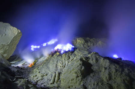 Kawah Ijen volcano, East Java - blue sulfur flames.の写真素材