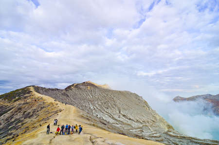 Extracting sulphur inside Kawah Ijen crater, Indonesiaの写真素材