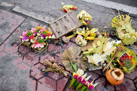 Hindu Daily Offering In Ubud, Bali, Indonesiaの写真素材
