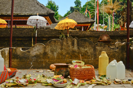Hindu Daily Offering In Ubud, Bali, Indonesiaの写真素材