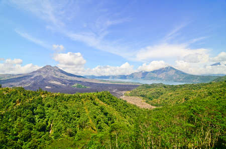 View on Batur volcano and lake, Bali, Indonesiaの写真素材