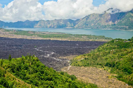 View on Batur volcano and lake, Bali, Indonesiaの写真素材