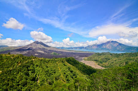 View on Batur volcano and lake, Bali, Indonesiaの写真素材