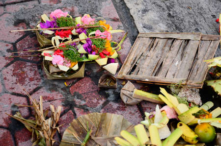 Hindu Daily Offering In Ubud, Bali, Indonesiaの写真素材