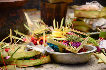 Hindu Daily Offering In Ubud, Bali, Indonesiaの写真素材