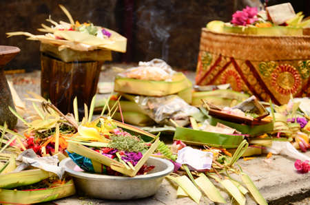 Hindu Daily Offering In Ubud, Bali, Indonesiaの写真素材