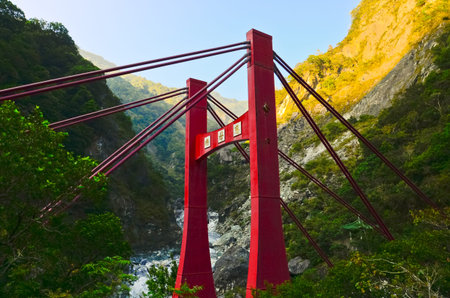 red bridge in Toroko Gorge in Taiwan