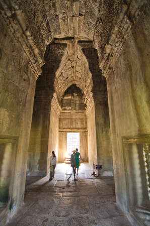 SIEM REAP - JAN 04: Angkor Wat facade on Jan 04, 2014 in Siem Reap, Cambodia.Angkor Wat is the early 12th Century temple.It built by King Suryavarman II. It has become a symbol of Cambodia.のeditorial素材