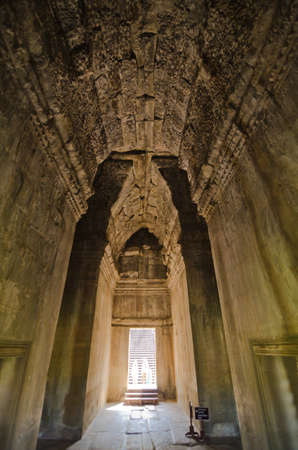 Ancient corridor at Angkor Wat in Siem Reap, Cambodia.の写真素材