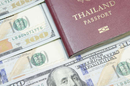 passport with bank notesの写真素材