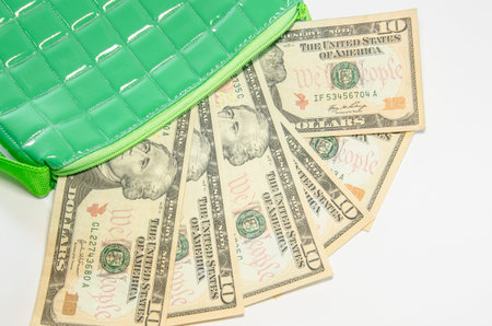 Money in the bag isolated on a white backgroundの写真素材