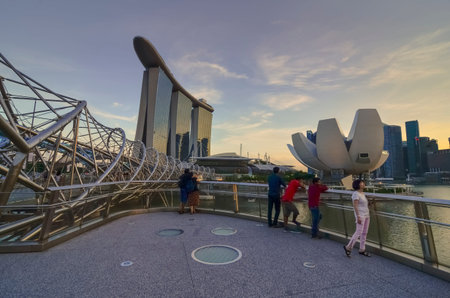 SINGAPORE-MAY 12 : Marina Bay Sands Resort Hotel on May 12, 2014 in Singapore. It is billed as the world's most expensive standalone casino property at S$8 billion.のeditorial素材