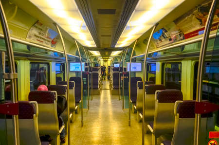 KUALA-LUMPUR - MAY 10: KLIA Ekspres interior on May 10, 2014 in Kuala-Lumpur, Malaysia. KLIA Ekspres is a non-stop, airport rail link service between KL Sentral and the KLIA ERL station in Malaysiaのeditorial素材