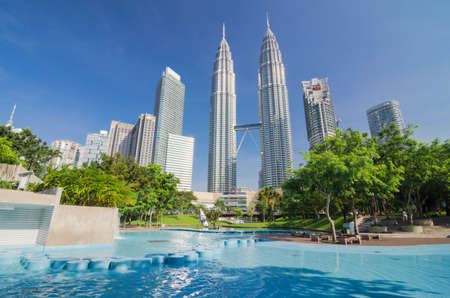 KUALA LUMPUR, MALAYSIA -MAY 11: Petronas Twin Towers at day on May 11, 2014 in Kuala Lumpur. Petronas Twin Towers were the tallest buildings (452 m) in the world from 1998 to 2004のeditorial素材