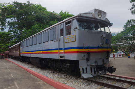 MALACCA, MALAYSIA - MAY 11, 2014: Old train exhibit in Malacca. Malacca City is the capital city of the Malaysian state of Malacca. It was listed as a UNESCO World Heritage Site on 11 May 2014のeditorial素材