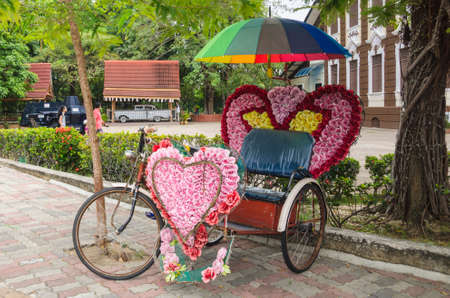 MALACCA, MALAYSIA - MAY 11: Decorative trishaw at Malacca city on May 11, 2014 in Malacca, Malaysia. Malacca has been listed as a UNESCO World Heritage Site since 7 July 2008.のeditorial素材