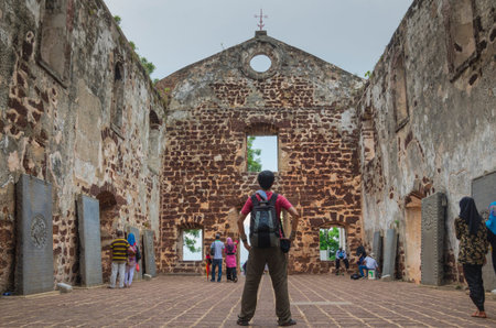 MALACCA, MALAYSIA - MAY 11: St. Paul's church facade on May 11, 2014 in Malacca, Malaysia.St.Paul's church was built in 1521 by the Portuguese.It was used as a fortress for a period of time.のeditorial素材