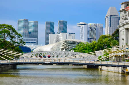 SINGAPORE - MAY 12: Esplanade Theatres on the Bay is a waterside building at evening time on May 12, 2014 in Singapore. Esplanade theater is a modern building for musical,art gallery and concert.のeditorial素材