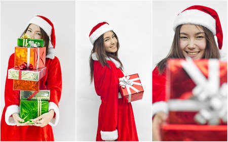 Collage of Asian Santa Claus femaleの写真素材