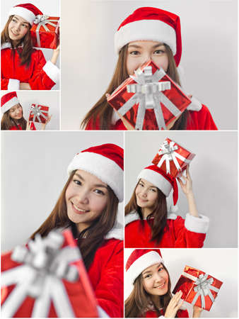 Collage of Asian Santa Claus femaleの写真素材