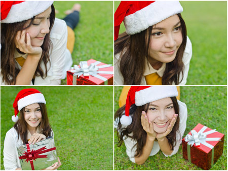Collage of Asian Santa Claus femaleの写真素材