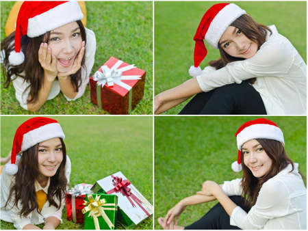 Collage of Asian Santa Claus femaleの写真素材