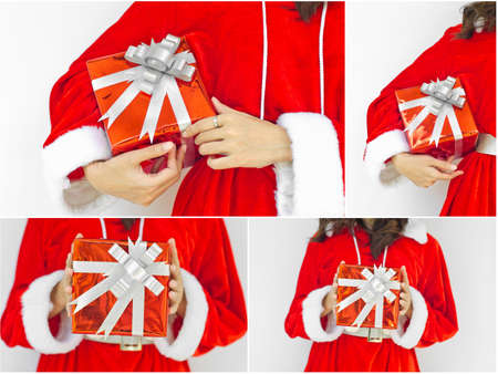 collage of santa claus with red box presentの写真素材