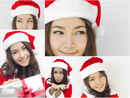 Collage of Asian Santa Claus femaleの写真素材