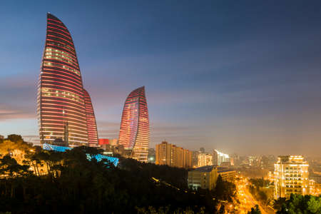 Baku - February 3 , 2015: Flame Towers on February 3 in Azerbaijan, Baku. Flame Towers are new skyscrapers in Baku, Azerbaijanのeditorial素材