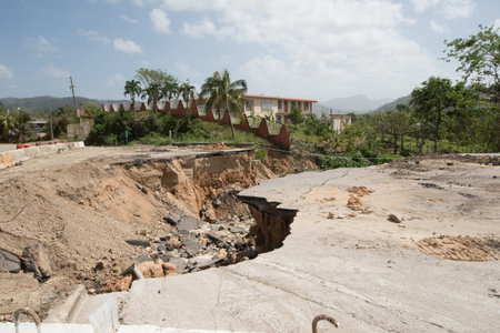 Many roads were destroyed by Hurricane Maria in September, 2017 and by the resulting flooding and...